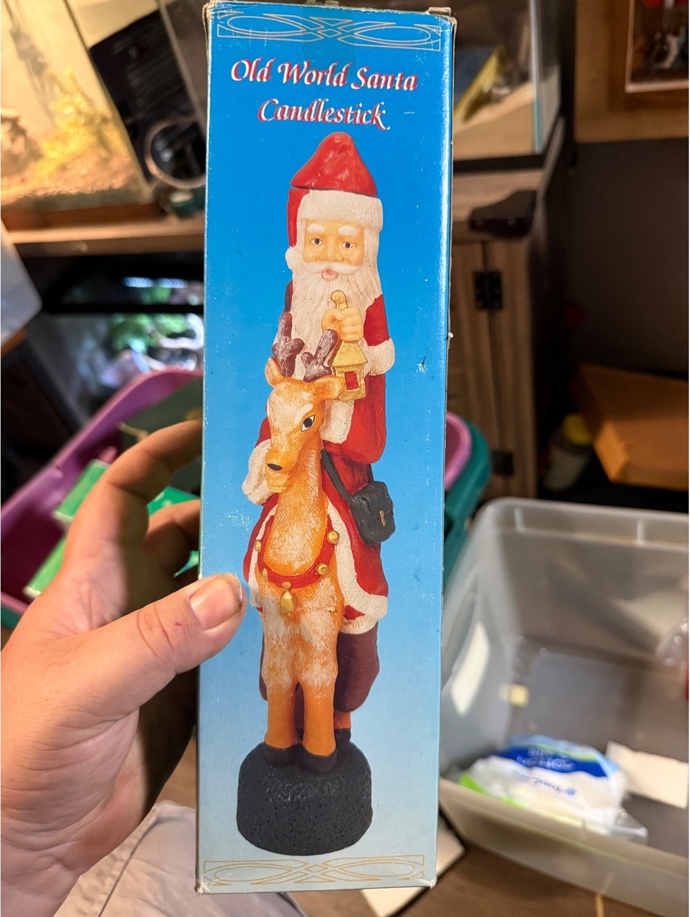 Old World Santa Candlestick Figurine with Reindeer